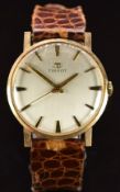 Tissot 9ct gold gentleman's wristwatch with gold hands and hour markers, silver dial and