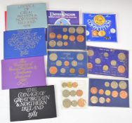A collection of UK brilliant uncirculated, proof and other coin packs including halfpenny collection