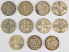 Eleven Edward VII florins comprising 1906, 1907, 1908, 1909 and 1910, together with George V