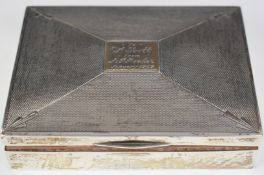 George V hallmarked silver cigarette box with engine turned Art Deco lid, Birmingham 1932, maker