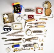 Collection of vintage / collectable pocket watches, knives, cufflinks etc including boxed Smiths