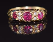 A c1910 18ct gold ring set with rubies and diamonds, 2.8g, size Q