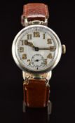 Unnamed WW1 silver military style trench wristwatch with subsidiary seconds dial, bronze hands and