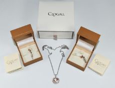 Clogau silver and rolled gold necklace and two Clogau silver and rolled gold charms, one in the form