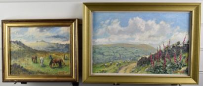 Ernest Knight (1915-1995) two oil on board Dartmoor landscapes comprising Dartmoor with ponies and