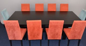 Ligne Roset contemporary chequerboard design painted black ash extendable dining table raised on