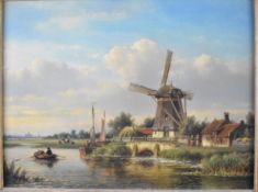 Lodewijk Johannes Kleyn (1817-1897) oil on panel Dutch canal landscape with rowing boat passing a