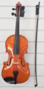 Viola, with two piece 40cm back and 30cm fingerboard, together with an octagonal bow stamped 'Knoll'
