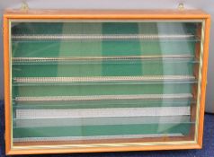 Glazed wall mounted display cabinet, with five glass shelves, 66 x 46 x 12cm