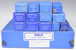Hornby Dublo Tank Goods Train set EDG7 together with 3 coaches and 10 goods wagons, all in