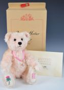 Steiff Queen Mother Teddy bear with rose coloured mohair, jointed limbs, stitched features and