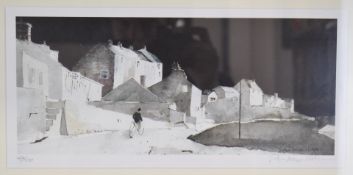 John Knapp Fisher signed limited edition (45/750) print 'Lone Cyclist', 17 x 36cm, in black frame