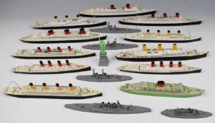 Sixteen Mercator or similar diecast model ocean liners and battleships, to include Titanic, Olympic,