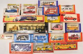 Nineteen Japanese diecast model cars, trucks and lorries manufacturers include Tomica, Yonezawa Toys