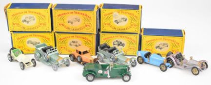 Seven Matchbox Lesney Models of Yesteryear diecast model cars comprising No.5 Le Mans Bentley, No