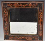 18th/19thC Dutch or similar marquetry framed mirror, 37 x 36cm