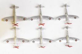 Six Dinky Toys diecast model Hawker 'Tempest II' Fighter planes in original trade box, 70B, 730.