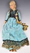 A 1920's Boudoir or similar doll by Poupees Gerbs with cloth head, blonde hair, elongated