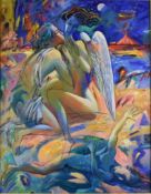 Nikolaj Korelov (Russian, born 1963) oil on canvas man kissing an angel, signed lower right 69 x