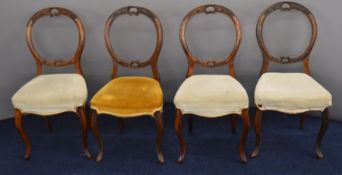 Four Victorian balloon back chairs and a bergère armchair
