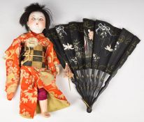 Japanese bisque doll, likely early 1900's, SK 8 marked to back of head, with weighted black eyes,