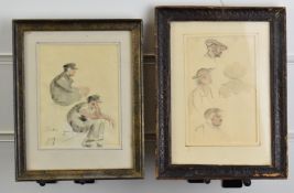 Auguste Vuillemot (1883-1970) two framed sets of sketches of figures, both initialled lower left,