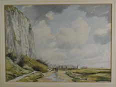 Martin Hardie (1875-1952) watercolour coastal landscape with houses beyond, signed lower left, 27