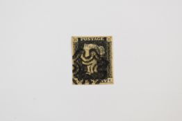 GB 1d black MK four margin with black Maltese cross cancellation