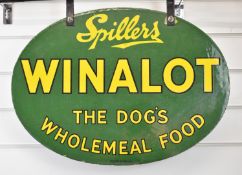 Spillers vintage double sided oval enamel advertising sign, one side 'Spillers Shapes For All