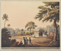Two Indian interest 19thC prints, one a view on the road at Strupermador, the other The Bridge at