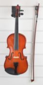 Antoni 'Debut' ACV31 two piece back 3/4 violin, length of back 34cm, fingerboard 26cm, together with