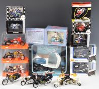 A collection of diecast model motorbikes and scooters to include Maisto, Onyx, Welly and Road
