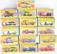 Sixteen Matchbox Superfast diecast model cars comprising numbers 1, 5, 12, 22, 27, 33, 34, 36x2,