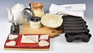 Kitchenalia and collectables to include Jiffy egg scales, cast iron baking or similar moulds,