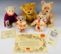 Five Steiff Teddy bears comprising Teddy Baby 1930 replica, Circus Dolly Bear 1913 replica, The 2001