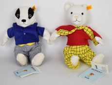Two Steiff Rupert Teddy bears Rupert 017018 and Bill Badger 017049, largest 28cm tall.