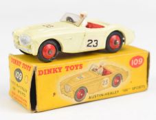 DinkyToys diecast model Austin-Healey 100 Sports, 109, with cream body, red interior, white