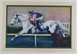 Pastel study of a horseracing scene, signed Comish lower left, also signed verso by Simon Sherwood