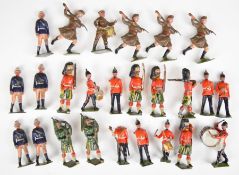 Twenty-five Britains toy soldiers including Bandsmen, Royal Artilary and Highland Regiments.