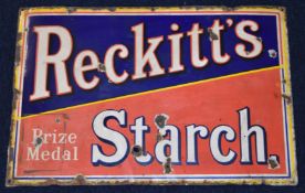 Reckitt's Prize Medal Starch vintage enamel advertising sign, 50 x 76cm