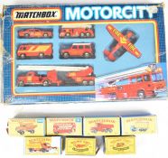 Seven Matchbox Lesney diecast model cars comprising nos. 5, 6, 18, 28, 47,48 and 70 together with