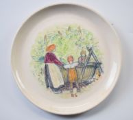 Reg Gammon (1894-1997) hand painted ceramic plate Hop Picking in a Hereford Field, initialled to