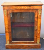 French 19thC inlaid glazed walnut pier cabinet with ormolu mounts, W82 x D31 x H103cm