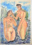 Sergey Luppov (Russian 1893-1977) watercolour study two nude women standing in water, signed lower