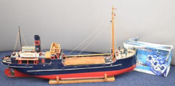 Kit built radio controlled model steam coaster ship fitted with electric motor and Hitec radio