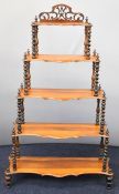 Victorian rosewood five tier whatnot with rope twist supports, W84 x D26 x H135cm