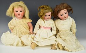 Three early 20th century bisque headed dolls comprising Simon & Halbig / Kammer & Reinhardt, SFBJ