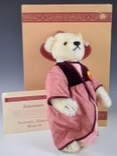 Steiff 1997 Marian Teddy bear with white mohair, growler, disc jointed limbs and rose/burgundy