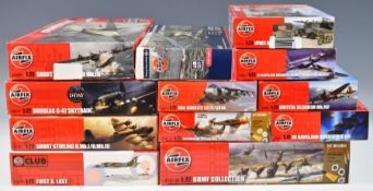Twelve Airfix 1:72 scale model aeroplane kits to include Bristol Blenheim Mk.IVF A04017, BAe Harrier