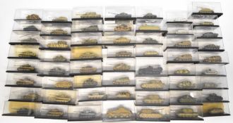 Fifty seven diecast metal and plastic model tanks, likely Atlas Editions or Eaglemoss, to include